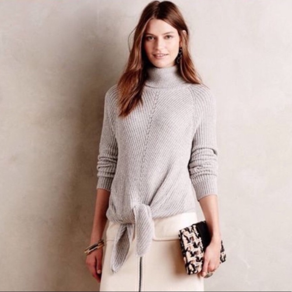 Anthropologie MOTH Tie-Front Turtleneck Sweater